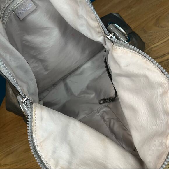 Kipling Doris Croc Embossed Handbag Purse Tote Metallic Silver Gray - Picture 5 of 10